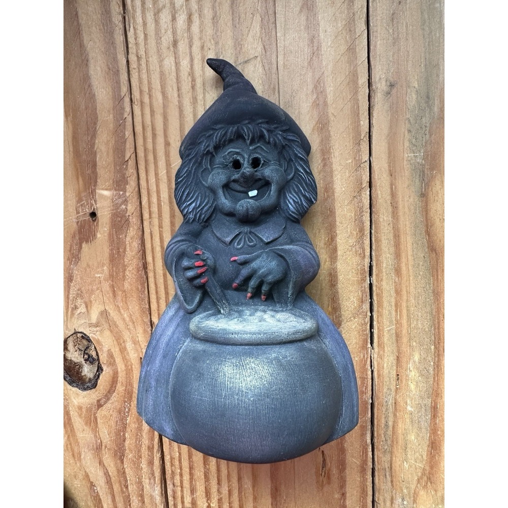 Vintage Ceramic Halloween Witch Figurine Stirring Eyeballs‎ Potion In Cauldron